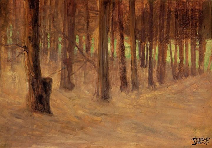 Egon Schiele Forest with Sunlit Clearing in the Background